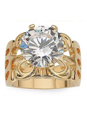 6 Ct Round Cut CZ Engagement Ring 14K Gold Over Brass | Statement Solitaire Ring